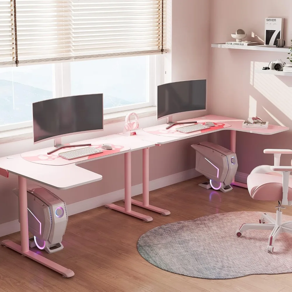 L Shaped Gaming Desk, 60 Inch Large Home Office Corner PC Computer Table Study Writing Female L60 Mouse Pad Cable Management 3