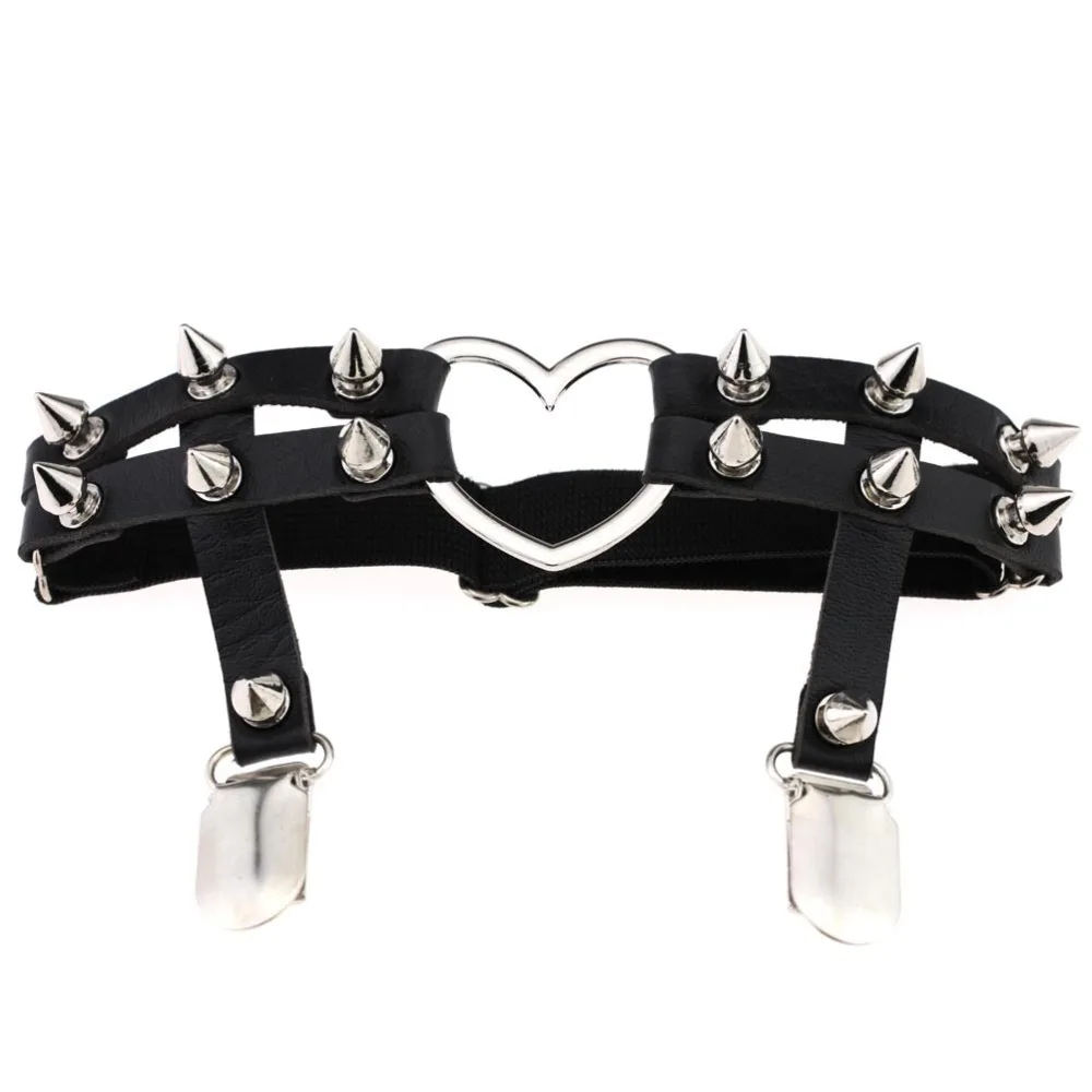 

Fashion Women Sexy Garter Belt Rivets Rock Pub Heart PU Leather Elastic Leg Ring Harness Adjustable Garters Party Accessories