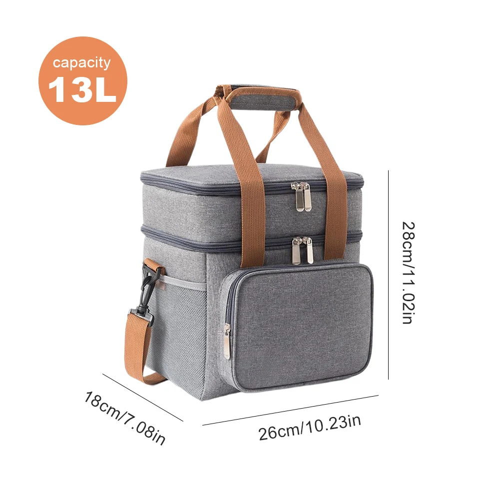 13L Portable Insulation Handbag Dual Compartments Cool Warm Insulated Bag Large Capacity Insulated Lunch Bag for Camping Picnic