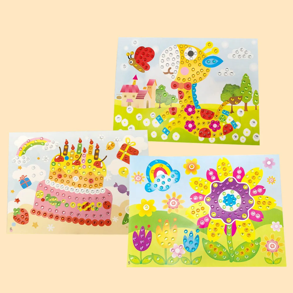 3pcs Kids Cartoon 5D DIY Diamond Painting Rhinestone Drawing Embroidery Cross Stitch Picture Sticker Mosaic Beads Puzzle Toy sunset by sea 11ct stamped cross stitch 35 45cm