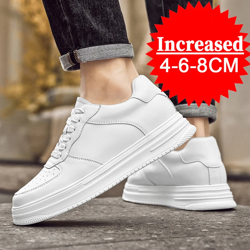 Fashion Lift Sneakers Man Elevator Shoes Height Increase Insole 8cm Genuine Leather Taller Shoes Men Leisure Sports Plus Size 44