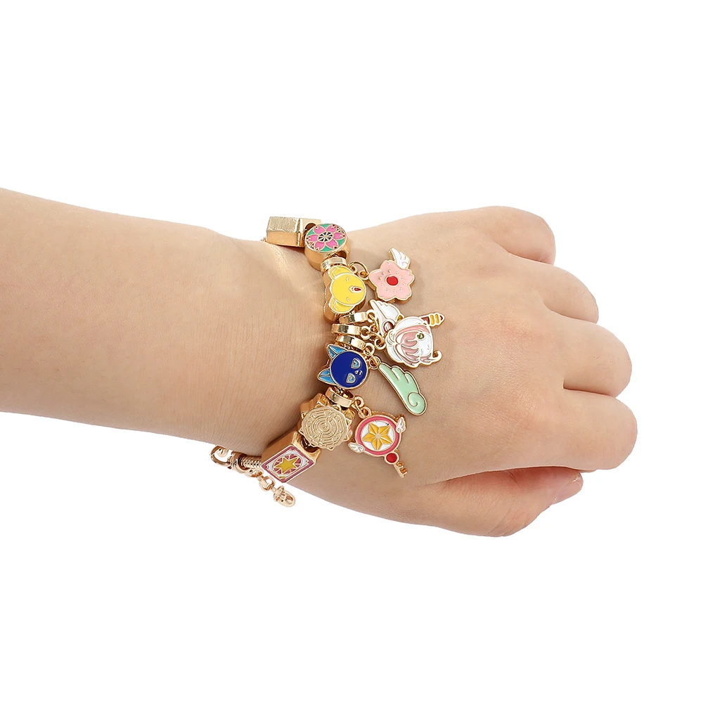 Japanese Anime Card Captor Sakura Charm Bracelet Cartoon Figure Metal Bangle Jewelry For Girl Kid Gift