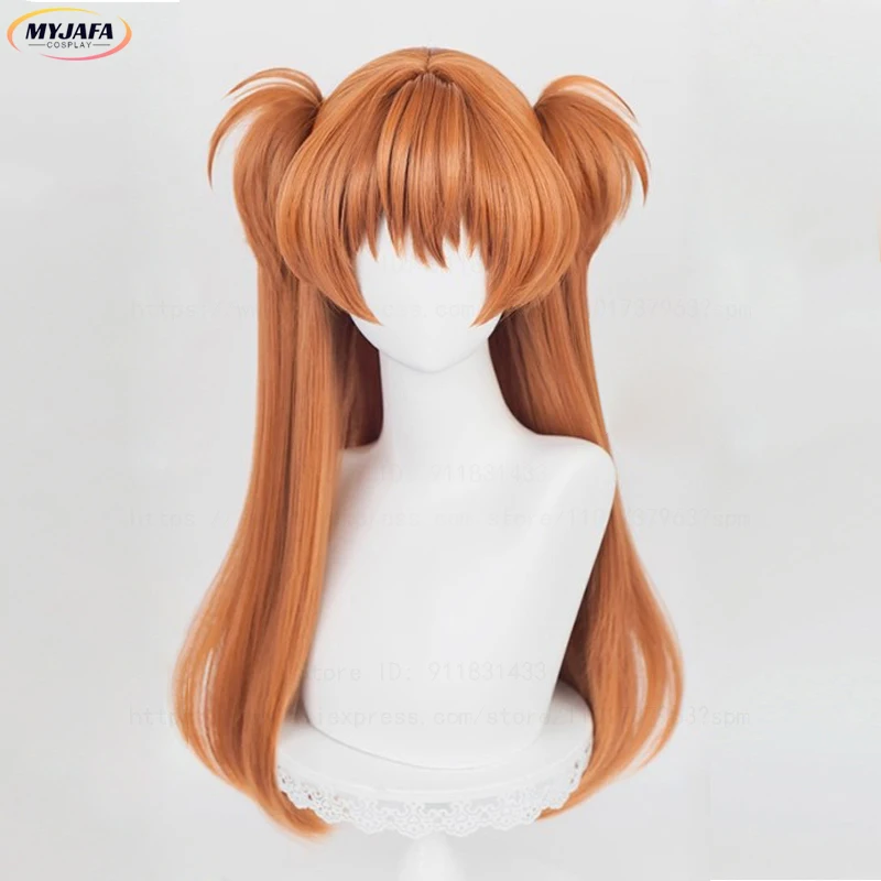 Hochwertige Anime EVA Asuka Langley Soryu Cosplay Perücke 68 cm Orange Braun Abnehmbare Pferdeschwänze Hitzebeständige Haarperücken + Perückenkappe – Detail 7