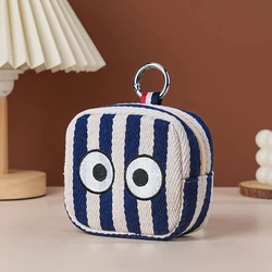 Cute Korean Plaid Cosmetic Bag with Embroidered Details - Mini Portable Organizer Pouch (Blue)