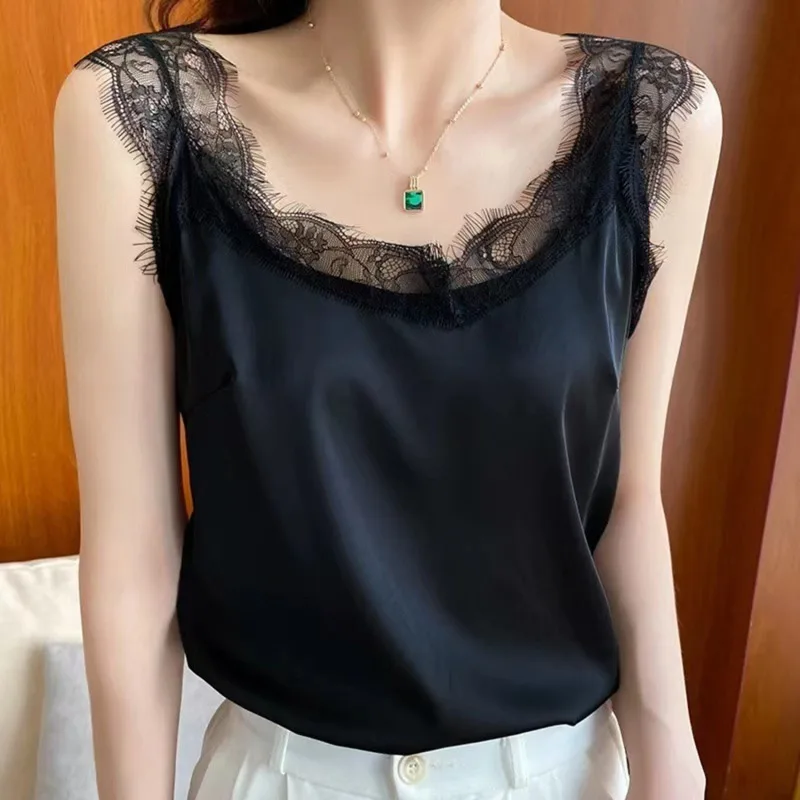 

Топ женский на бретельках, базовая белая майка с V-образным вырезом, атласная шелковая майка без рукавов, лето