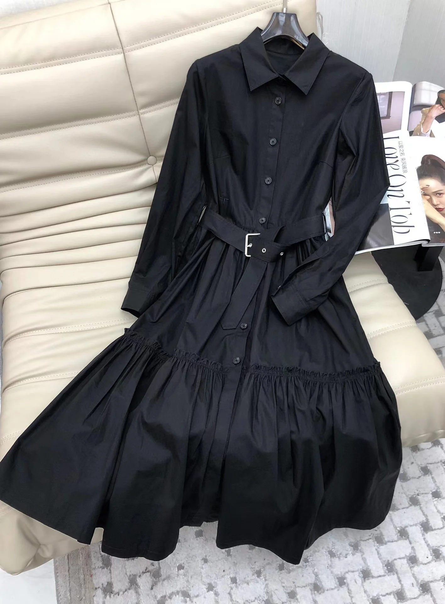 

Cotton Formal Midi Dress, Long Sleeve Fit and Flare, Spring, 2022