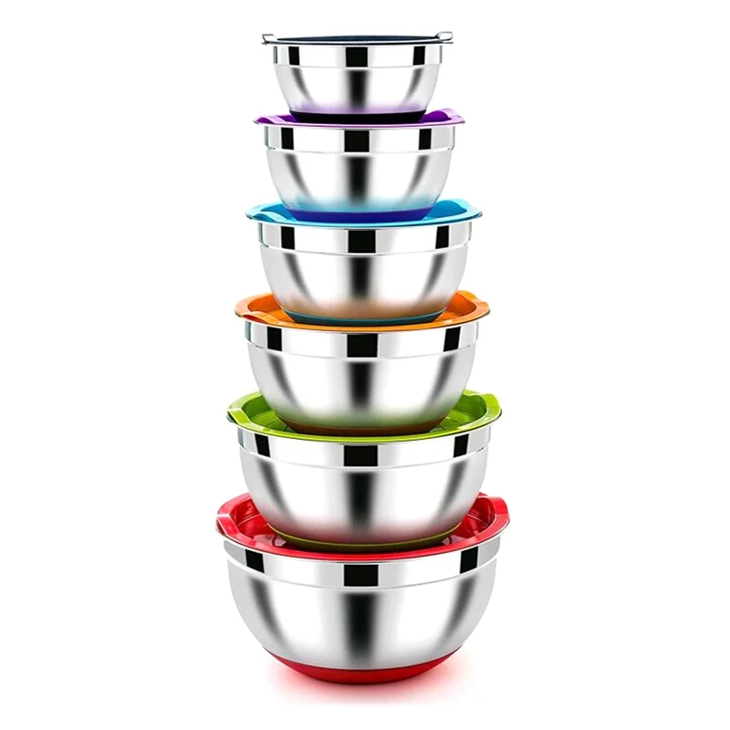 

Mixing Bowl,Stainless Steel Salad Bowl With Airtight Lid & Non-Slip Bottom,Stackable Bowl,For Kitchen,Cooking,Baking,Etc