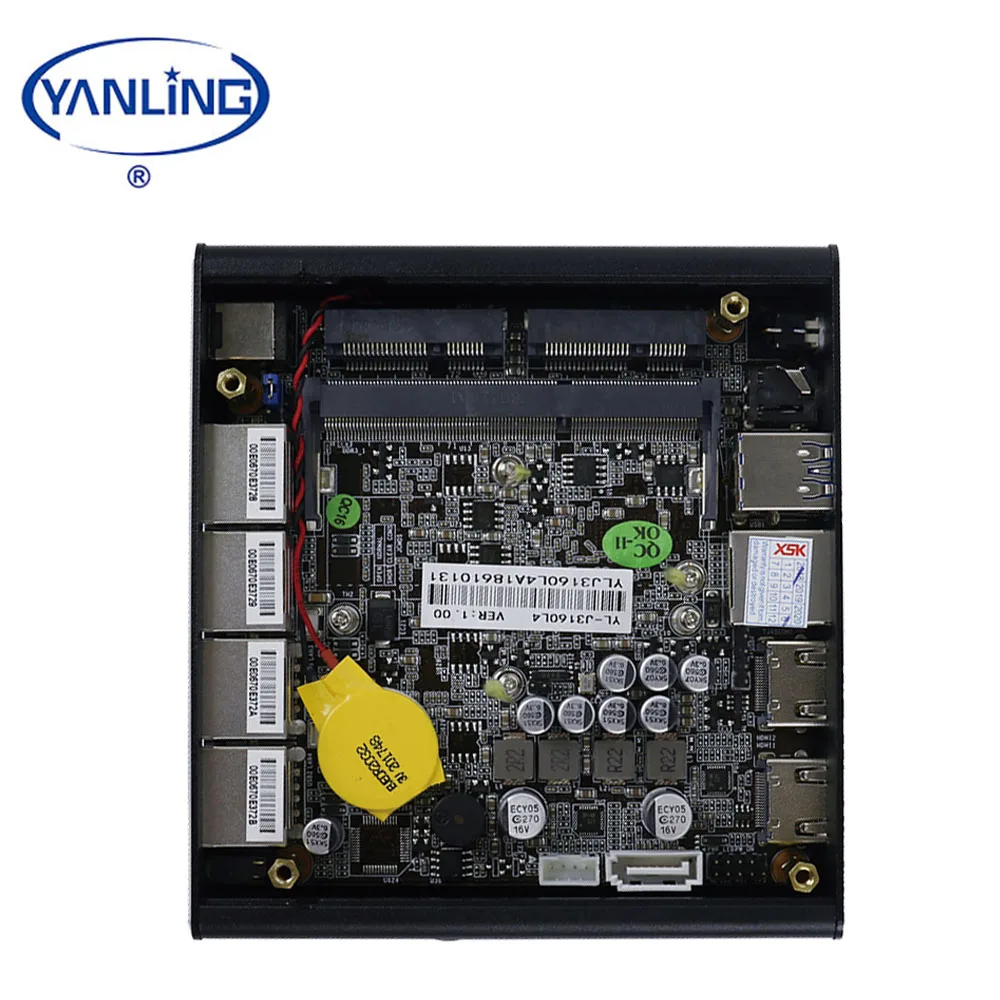 YanLing In-tel J1360 미니 PC 쿼드 코어 4 LAN 팬리스 컴퓨터, Pfsense AES-NI 지원, 2019년 CES 스타 제품, 재고 있음