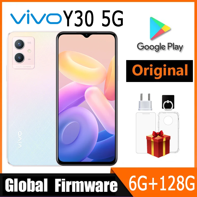 Смартфон Vivo Y30, 5G, глобальная прошивка, Процессор MTk Dimensity 700, 18 Вт, быстрая зарядка, 6 ГБ ОЗУ, 128 Гб ПЗУ, 5000 мАч, сканер отпечатка пальца