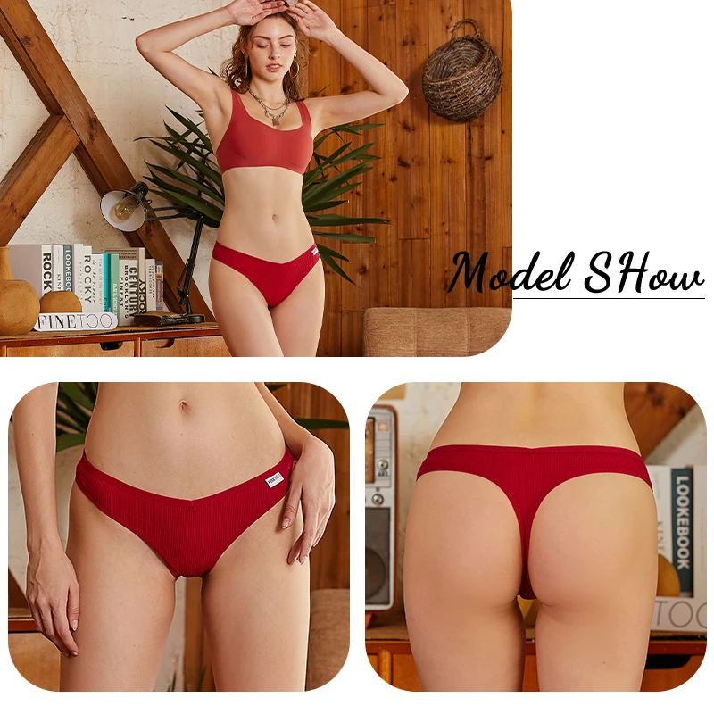 Women Panties FINETOO 3Pcs/Set Women Panties Sexy Waffle Plaid Cotton Low Waist G-String Underwear Female Soft Thongs Lingerie