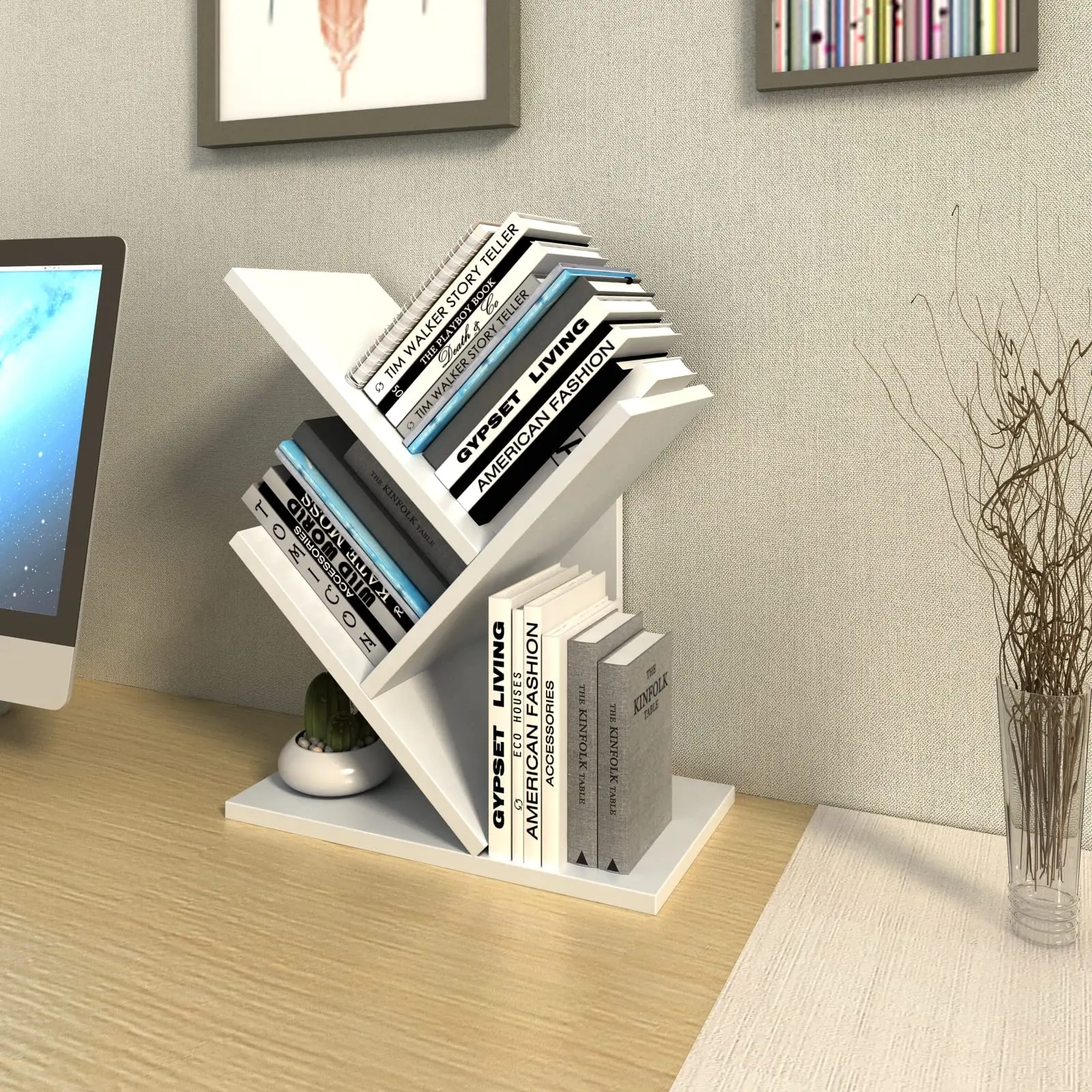 Creative Bookshelf Multi-Laye Bookcase Small Wood Bookshelf Home Decor Bookshelves Student Desk Table Bookshelf Wooden Shelves 6