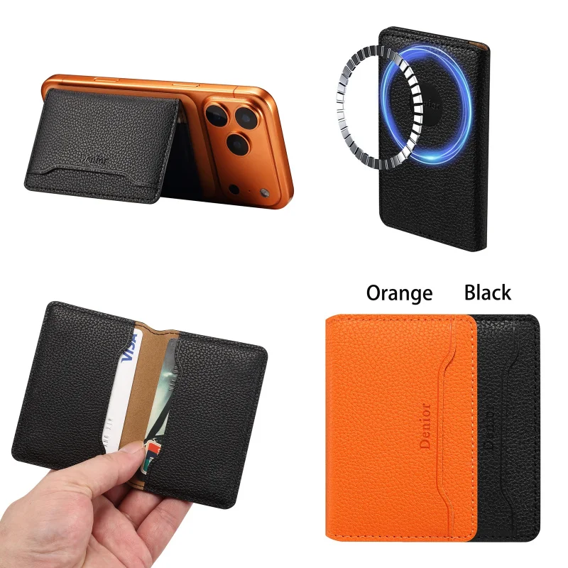 Premium Litchi Grain Leather Magnetic Card Holder Phone Case with RFID Protection and Ultra Slim Wallet Design