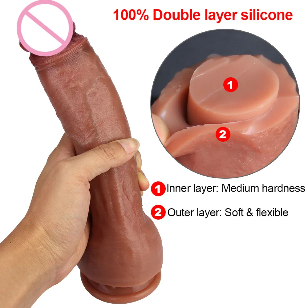 Skin Feeling Realistic Penis Soft Sexy Huge Dildo Female Masturbator Double-layer Silicone Suction Cup Dildos for Women Big Dick sex toys