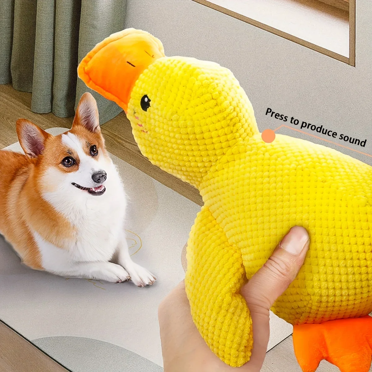 1pc Large Duck Design Pet Grinding Teeth Squeaky Plush Toy, Durable Chew Toy For Dog Interactive Supply 6