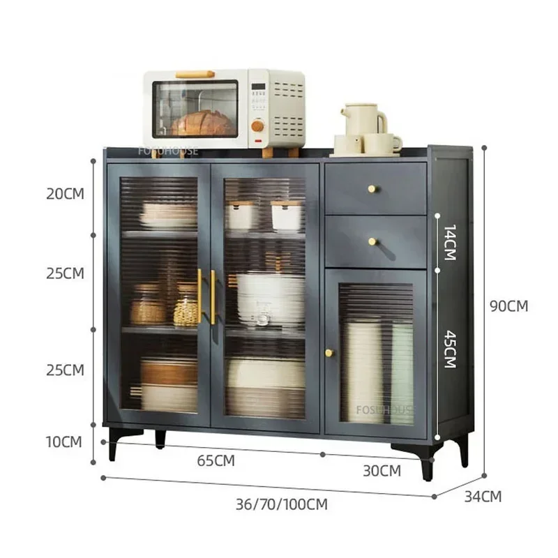 Multi-functional Sideboard Floor-standing Kitchen Cabinets Dishes Microwave Storage Rack Dust-proof Tableware Storage Cabinet W