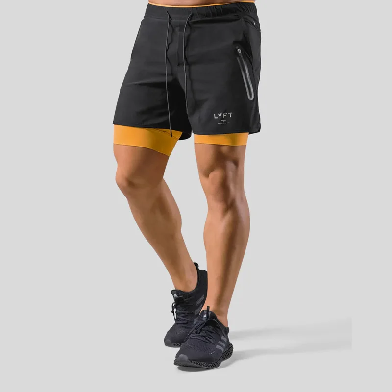 Sports casual shorts, double layered fake two-piece basketball fitness sweat wicking quick drying gym shorts