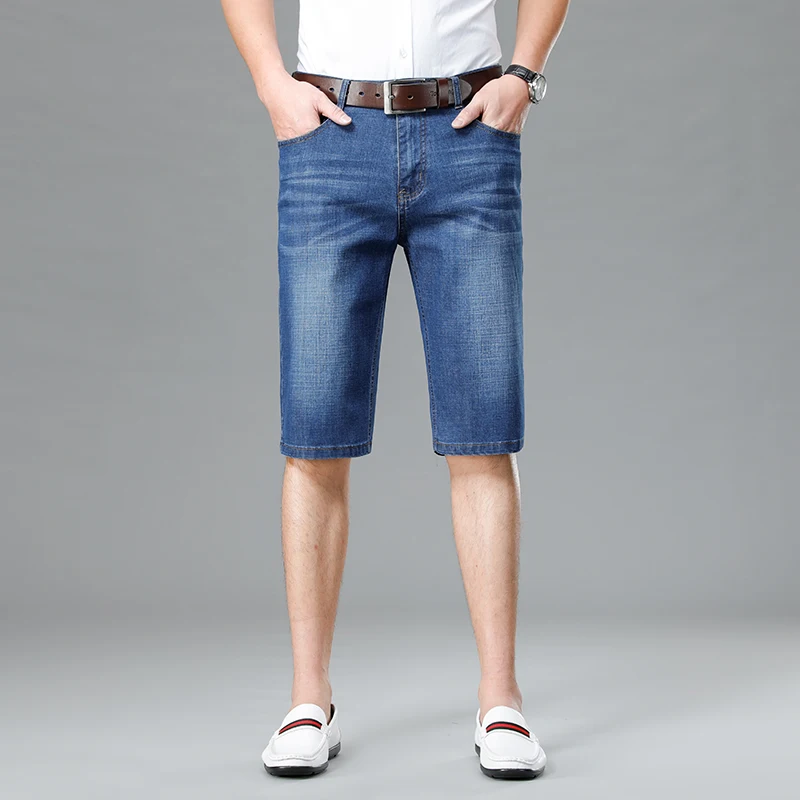 2024 Minimalist and Trendy Summer New Men's Pocket Zipper Thin Casual Versatile Business Straight Leg Loose Denim 5/4 Shorts