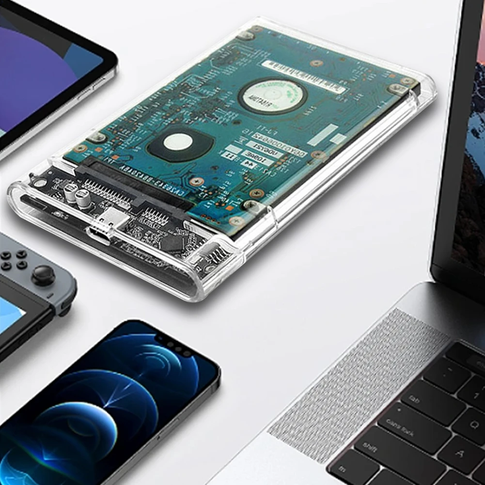USB-C to C USB-A to C 케이블 포함 모바일 하드 드라이브 케이스, 2.5 인치 SATA HDD SSD 인클로저, 맥북 노트북 PC용, 5Gbps