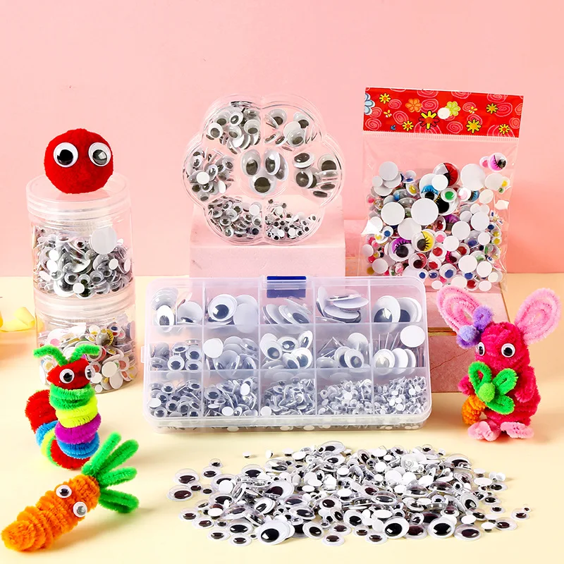 

56PCS Mixed Size Children's DIY Black and White Colored Active Eyes/Doll Eyes Kindergarten Handicraft Class With Back Tape