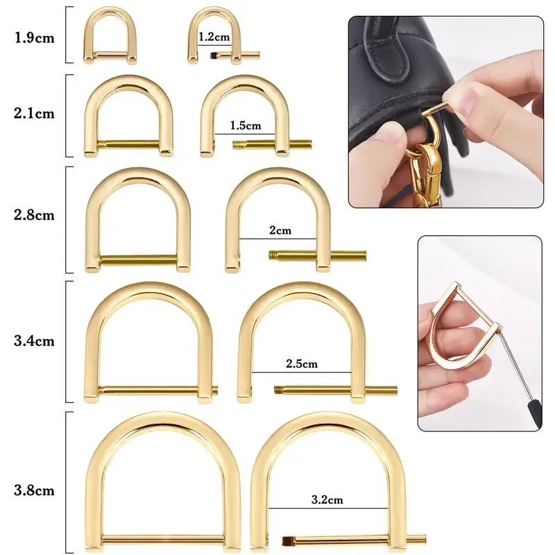 Lot De 4 Anneaux En D Avec Vis En U - Fermoirs Métal Pour Sac, Ceinture, Porte-clés, DIY Cuir - Doré