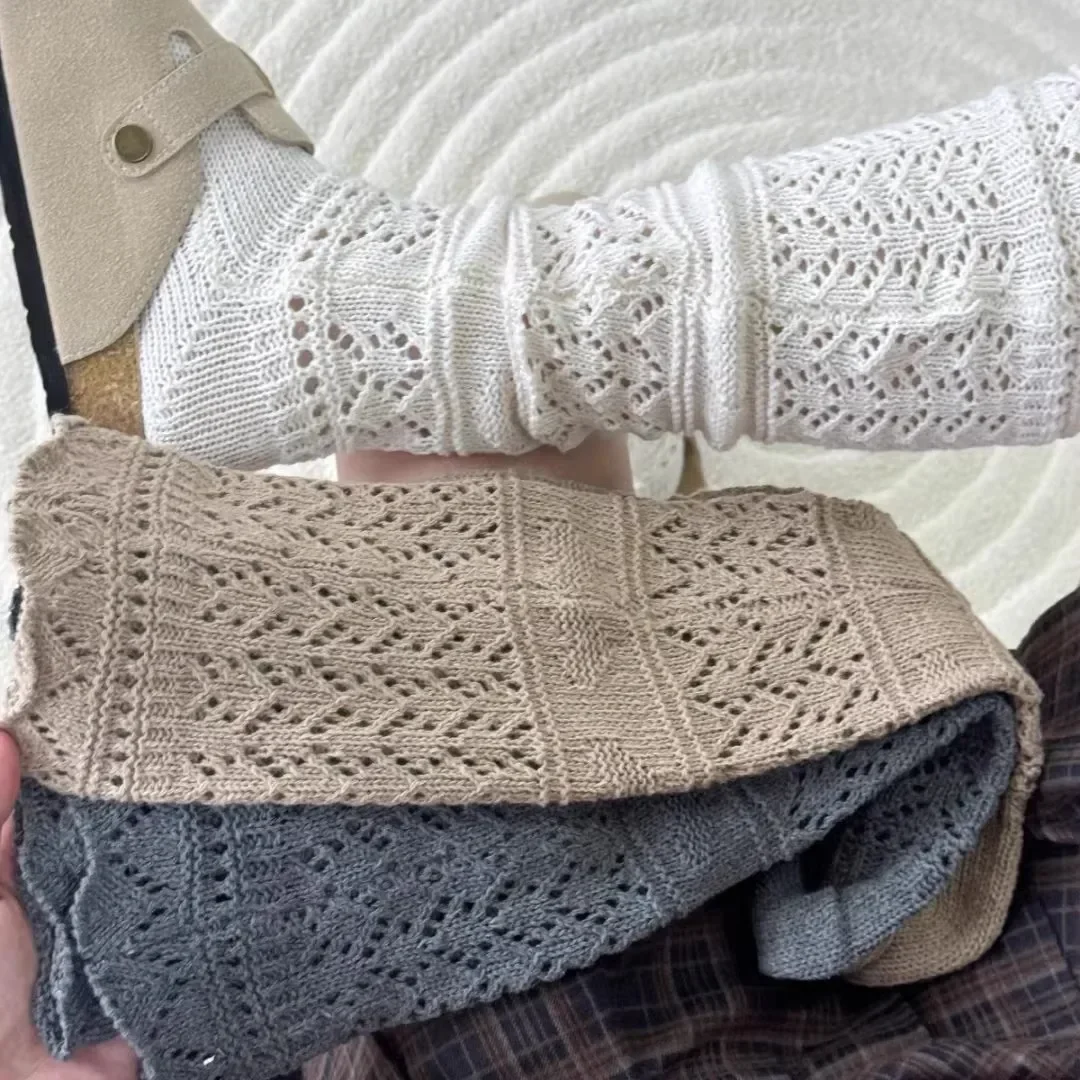 New 6Colors Hollow Out Calf High Socks for Women Girls Winter Warm Knitting Long Sock Home Floor Socks Bohemia Style Stockings