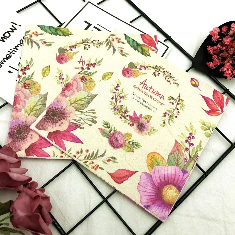 10/20pcs 33cm 2-ply Floral Print Napkins, Autumn Elements, Party Colors, Autumn Watercolor Clipart DIY Decoupage Paper