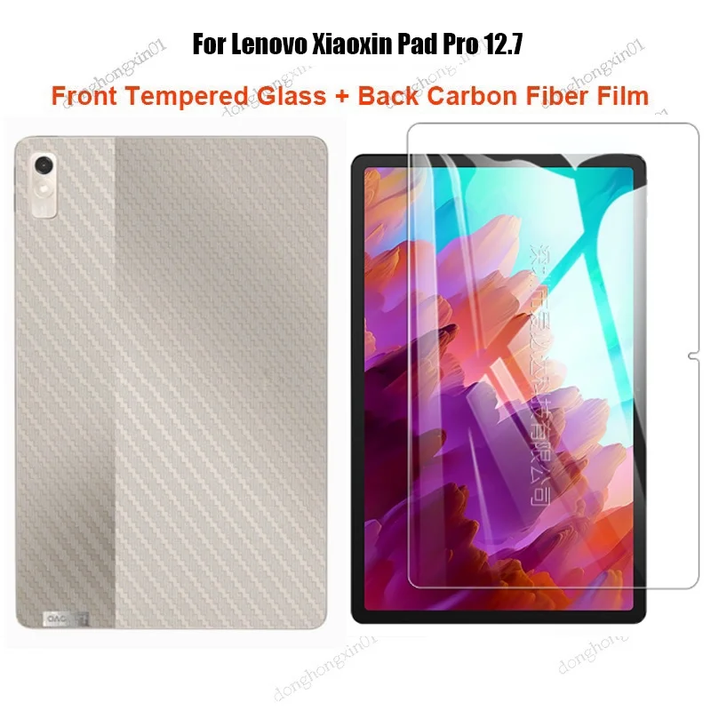 Filme de Fibra de Carbono e Vidro Temperado Protetor de Tela Frontal Lenovo Xiaoxin Pad Pro 12.7 2023 P12 12.7 Tb371fc Conjunto