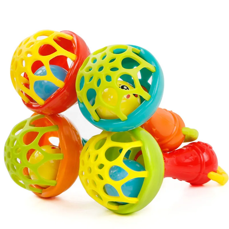 Baby Rattles Toy Intelligence Grasping Gums Plastic Hand Bell Rattle