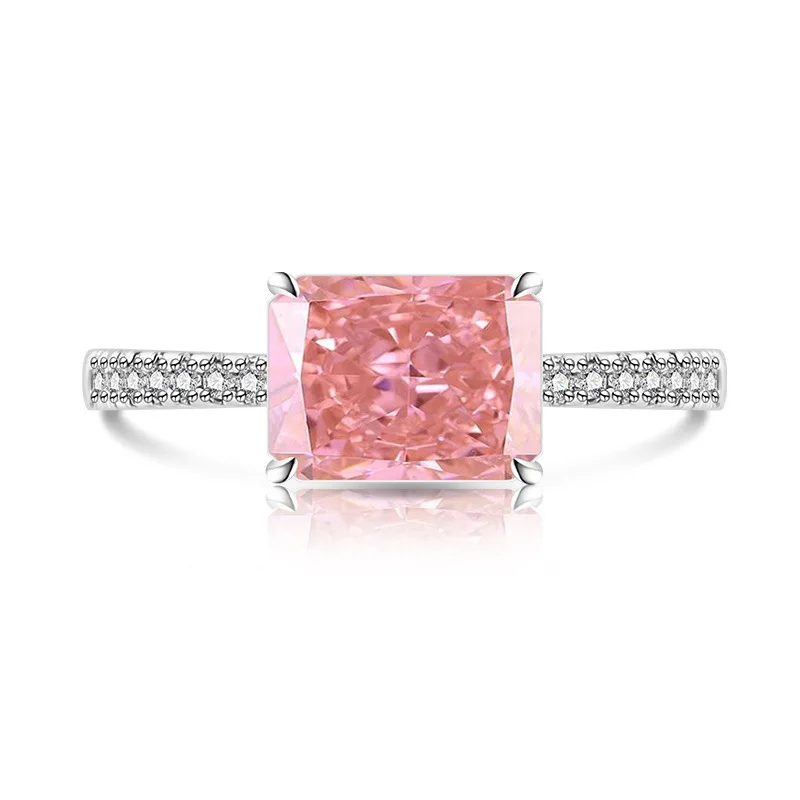 925 Sterling Silber Eleganter Modischer Eisblumen-Schliff Quadratischer Kristall-Zirkon-Ring, Geburtstags- und Jubiläumsgeschenk, Damenschmuck – Detail 8