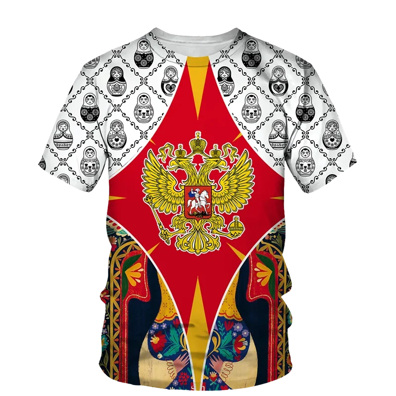 

Russia Men's T-shirts Casual Loose Round Neck Russian Flag Short Sleeved Tops Tees Men's Clothing Oversized T-shirt Streetwear