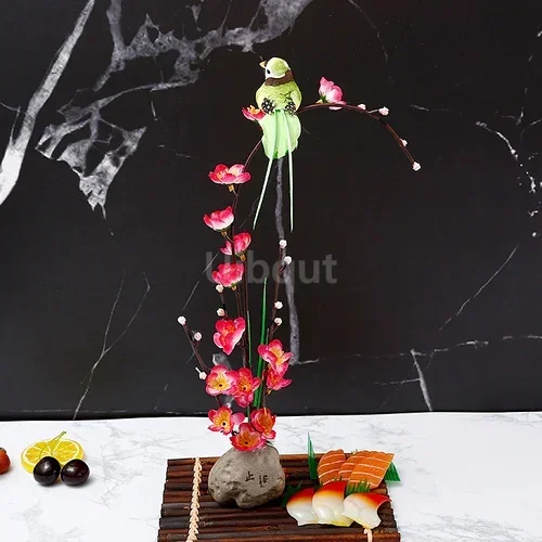 Artistic Peach Blossom Sushi Boat Tray with Decorative Floral Design