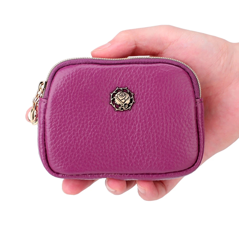 de piel auténtica para mujer, cartera con doble cremallera, a la moda|Monederos| - AliExpress