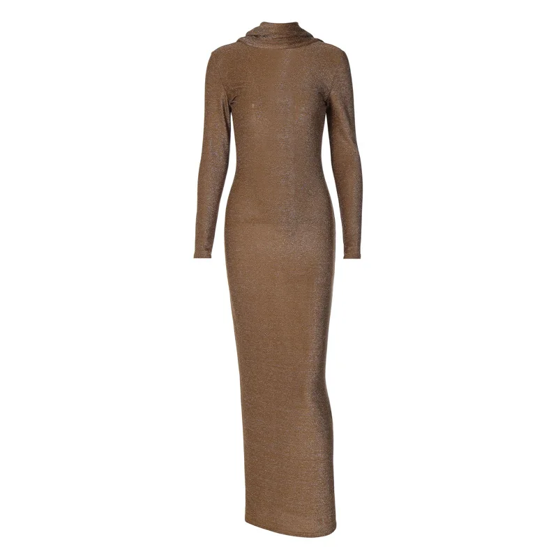 Elegant Backless Dress Women Bodycon Long Sleeve Y2k Bright Silk Sexy Dresses Womens Party Temperament Dress Ladies 2025
