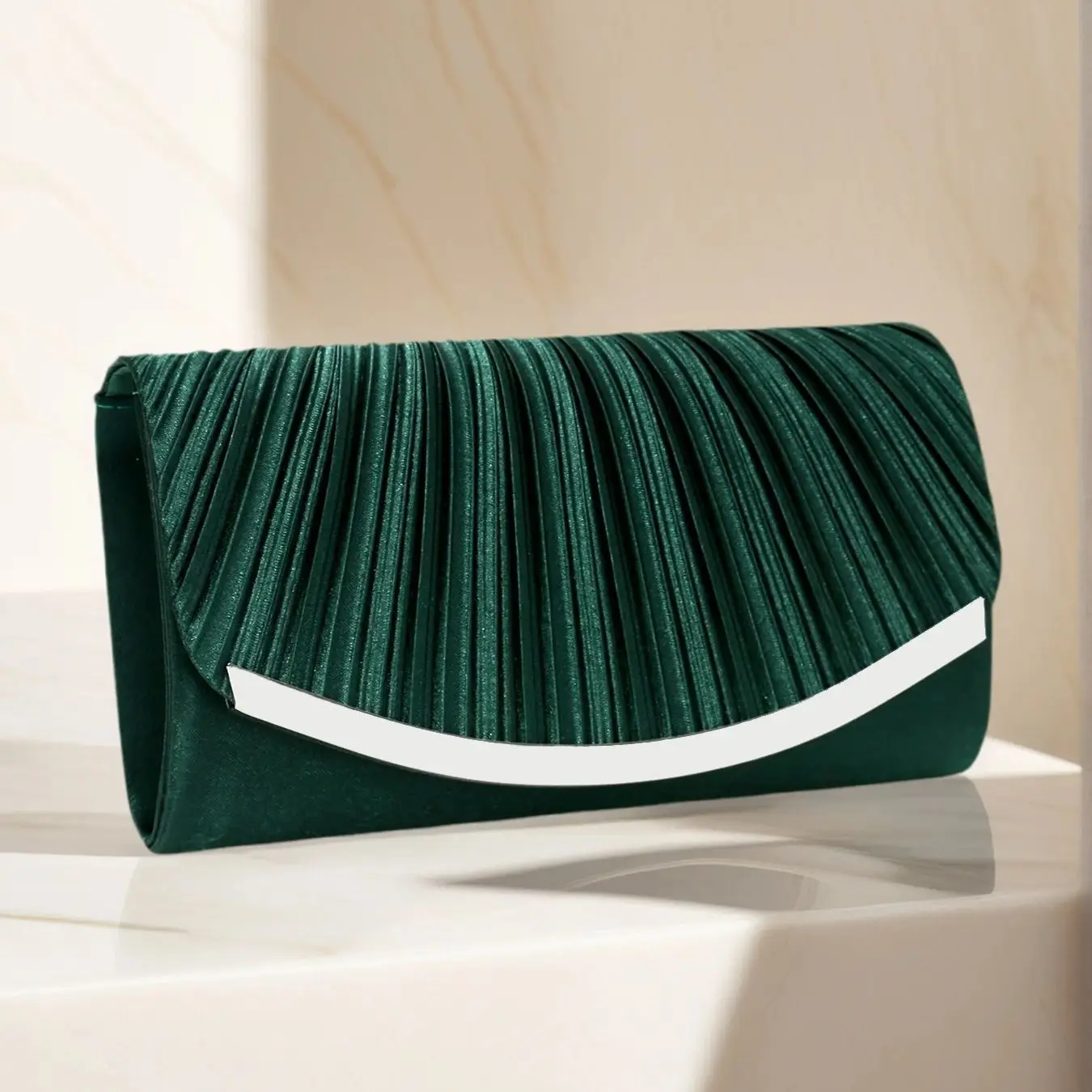 Glitter Satin Evening Clutch Handbag with Metal Chain