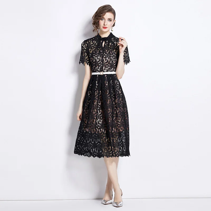 

Женское кружевное платье в стиле ретро, облегающее приталенное платье миди с коротким рукавом, лето
