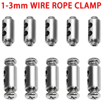 10pcs 1-3mm Steel Wire Rope Clamps Double Hole Suspension Cable Clip Screw Adjustment Telescopic Locks Fastening Accessories