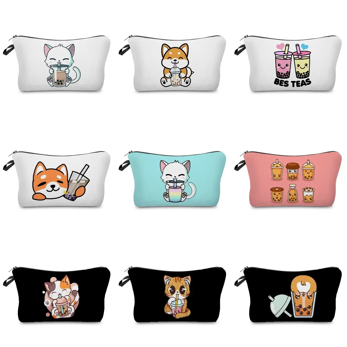 

Cartoon Tea With Milk Cat Printed Mini School Teacher Gift Travel Organizer Makeup Bag Women's Cosmetic Bag Toiletry Kit Handbag