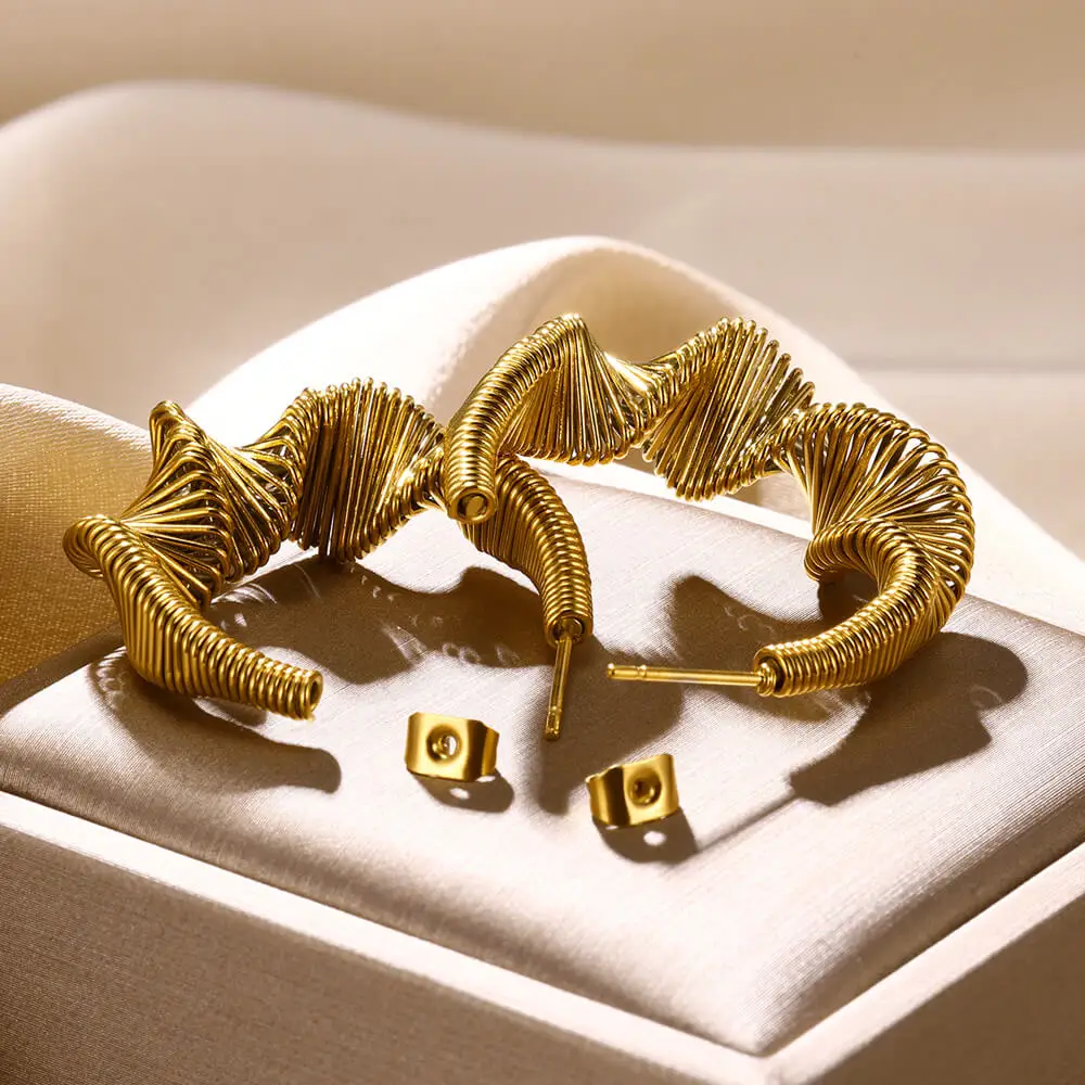 Vintage Irregularity Spring Coil Earrings Gold Color Stainless Steel Earrings Fashion Wedding Party Jewelry Gifts Free  Shipping