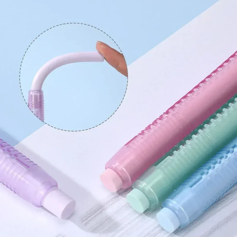 4pcs/set Push-pull Lipsticker Eraser with 3pcs Replace Core Rubber Eraser Pencil Stationery