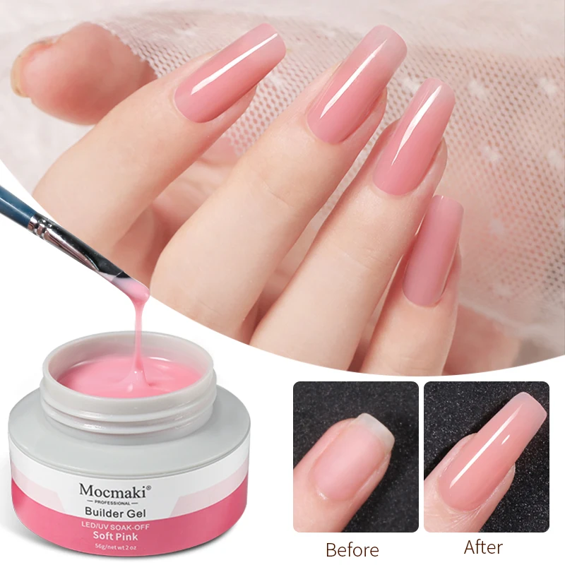 

Mocmaki 56g 2oz Hard Jelly Extension Gel Nail Builder French Nail Art Clear Pink White Color Soak Off UV Construction Gel