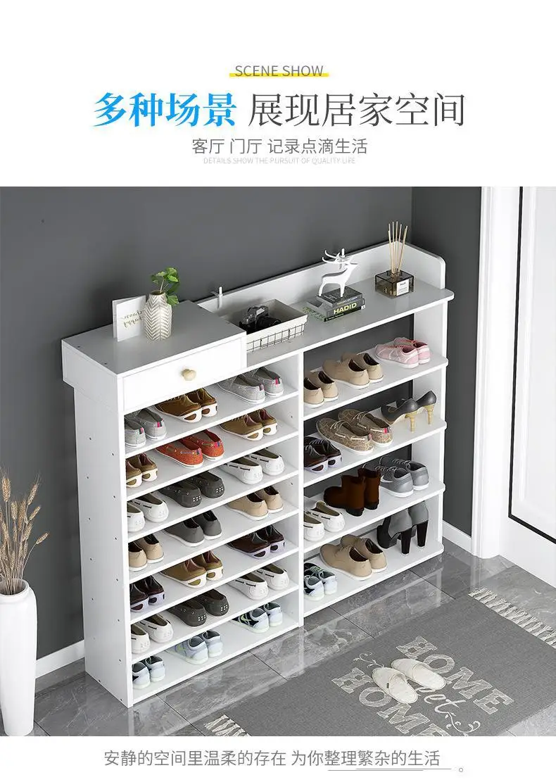 usikey Large Vertical Shoe Rack, 8 Tiers Wooden Shoes Racks with Bottom  Drawer, Top Storage & 2 Hooks, Double Shoes Storage, Modern Shoe Rack