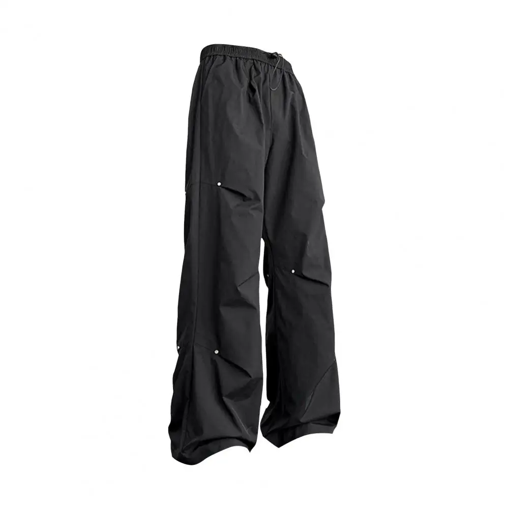 Description Picture 4 of itemSolid Color Men Trousers Men Straight-leg Pants Stylish Unisex Cargo Pants with Rivet Decor Wide Loose Fit for Streetwear