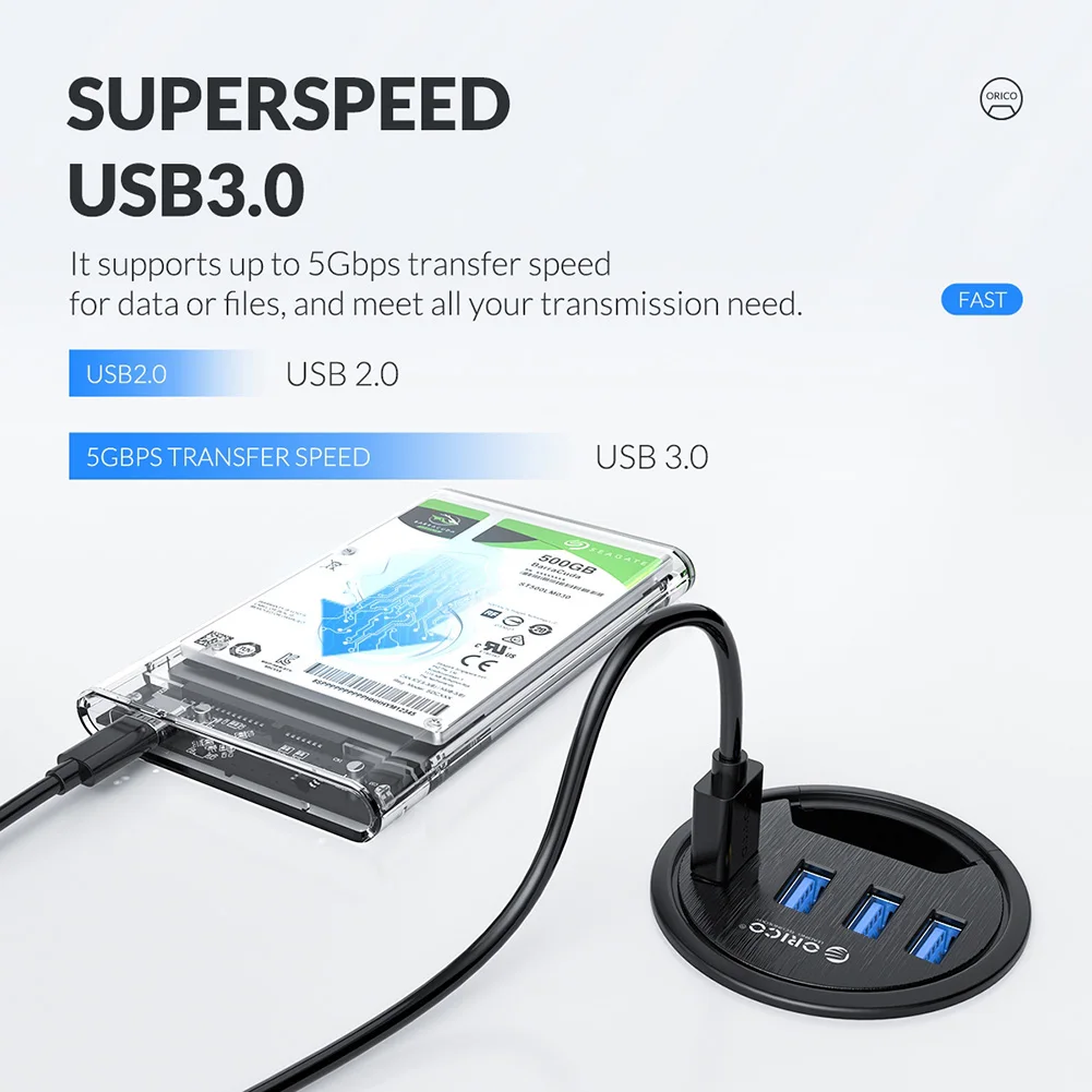 USB Hub Dock ORICO Desktop Grommet USB 3.0 Sound Card Type C Splitter SD TF Port Reader Adapter For Desktop PC