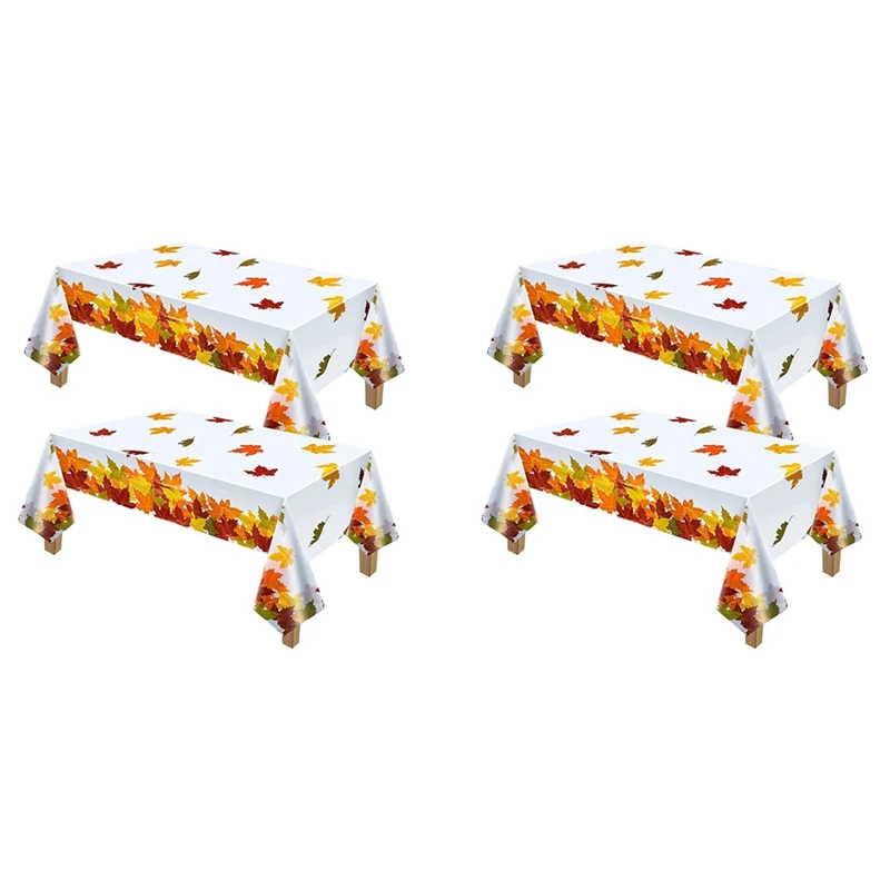 

4X Thanksgiving Autumn Leaf Tablecloth Autumn Maple Leaf Tablecloth Waterproof Rectangular Plastic Tablecloth