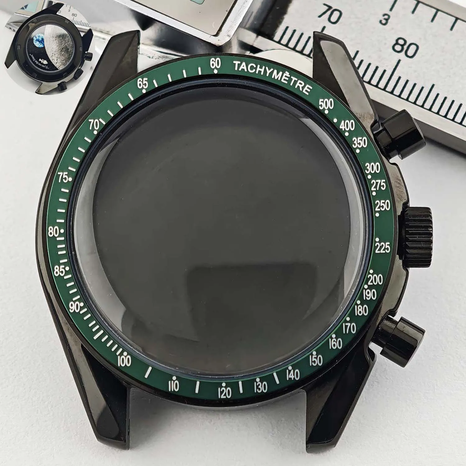 Men's 39.7mm Stainless Steel Watch Case with Moon Back Cover