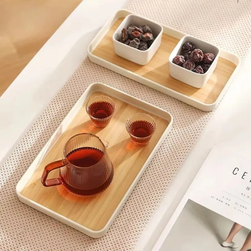 Bamboo Tray Diamine Japanese Dinner Plate Imitation Bamboo Pattern Tea Tray Plastic Storage Thickened Fall-proof