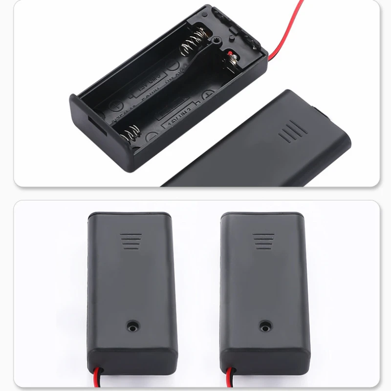 2 AA Battery Holder Two-Section Battery Boxes Wth Switch and Cover For 2 AA Batteries, Two-Section Battery Case