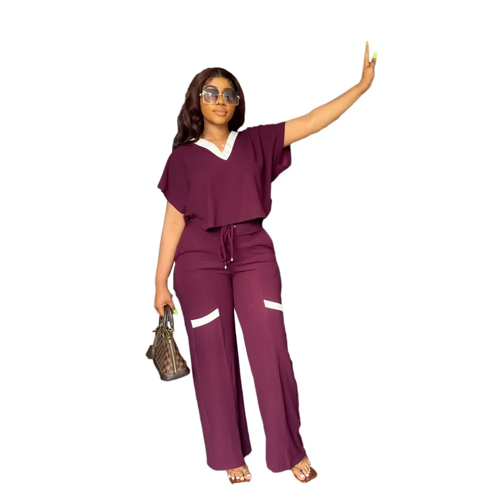 Autumn Women's Suit Fashion Casual Short-Sleeved T-shirt Sports Suit Straight Pants Temperament Elegant Commuter Two-Piece