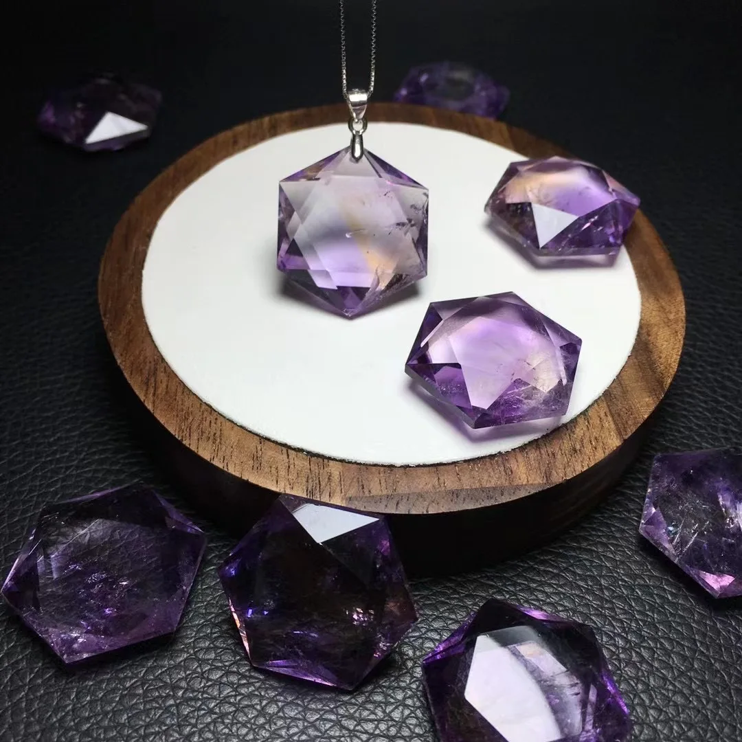 Pc Natural Amethyst Citrine Ametrine Hexagram Necklace