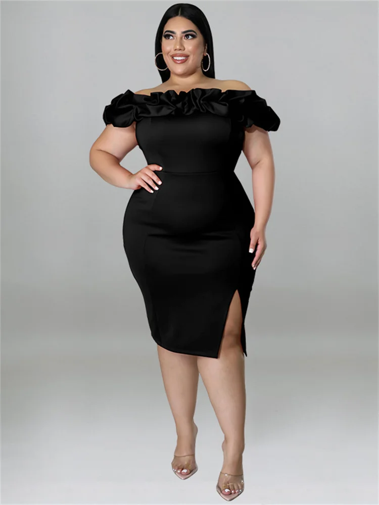 Wmstar Women Clothing Party Dresses Summer Ruffles Off Shoulder Solid Bodycon Elegant Midi Dress Summer Wholesale Dropshipping